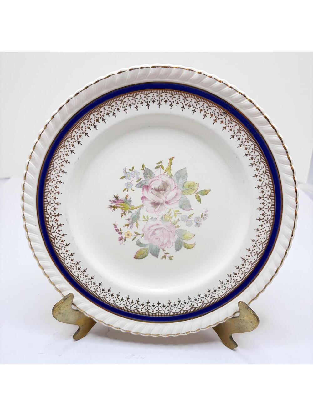 intage Johnson Bros Old English Floral Salad Plate 8” Blue Gold Made in England